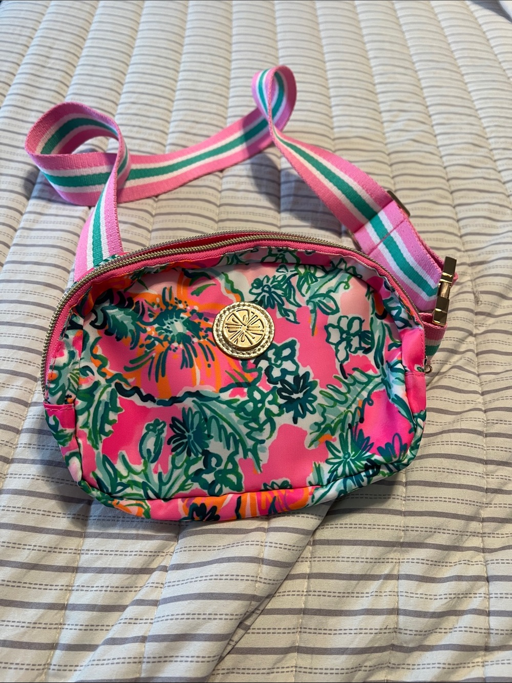 Lilly Pulitzer Pink Floral Crossbody with Striped Strap